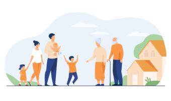 Family meeting in grandparents country house