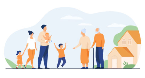 Family meeting in grandparents country house